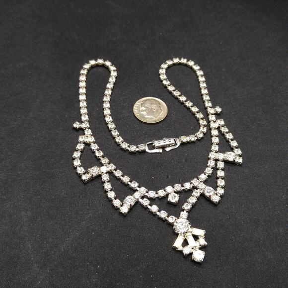 Vintage 1960s Clear Rhinestone Choker Necklace, Mid-Century Bridal Jewelry - Picture 9 of 10